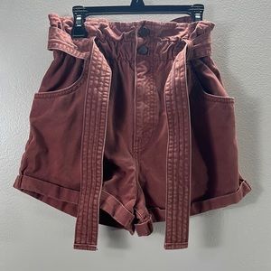 Abercrombie & Fitch brown high waist with tie wide leg denim shorts size XS